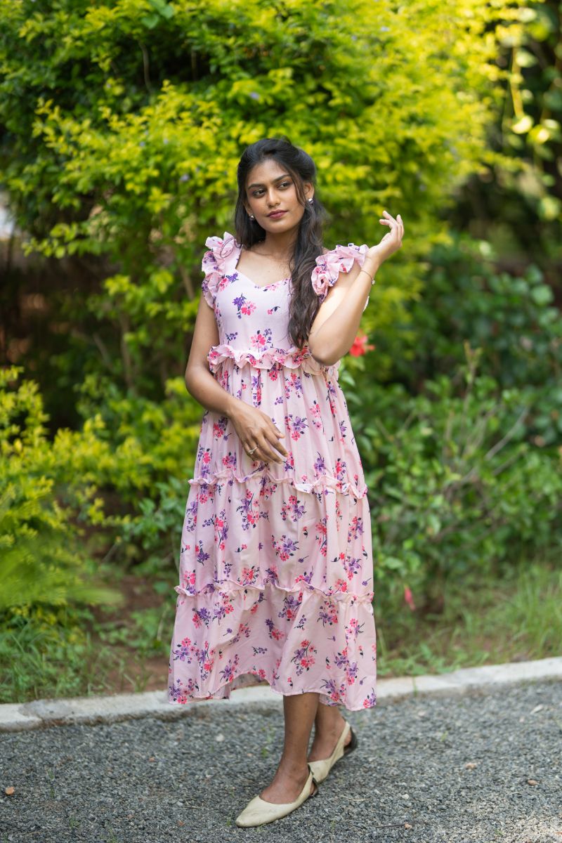 Floral Pink Cotton Dress – HOT